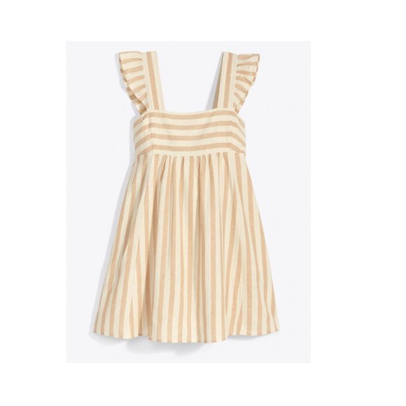 Draper James Linen Blend Babydoll Dress in Awning Stripe Tan Cream Size L - Picture 14 of 14